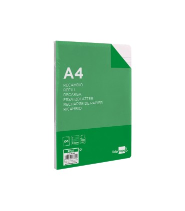 Recambio liderpapel a4 100 hojas 60g m2pauta 4ª 35mm con margen 4 taladros